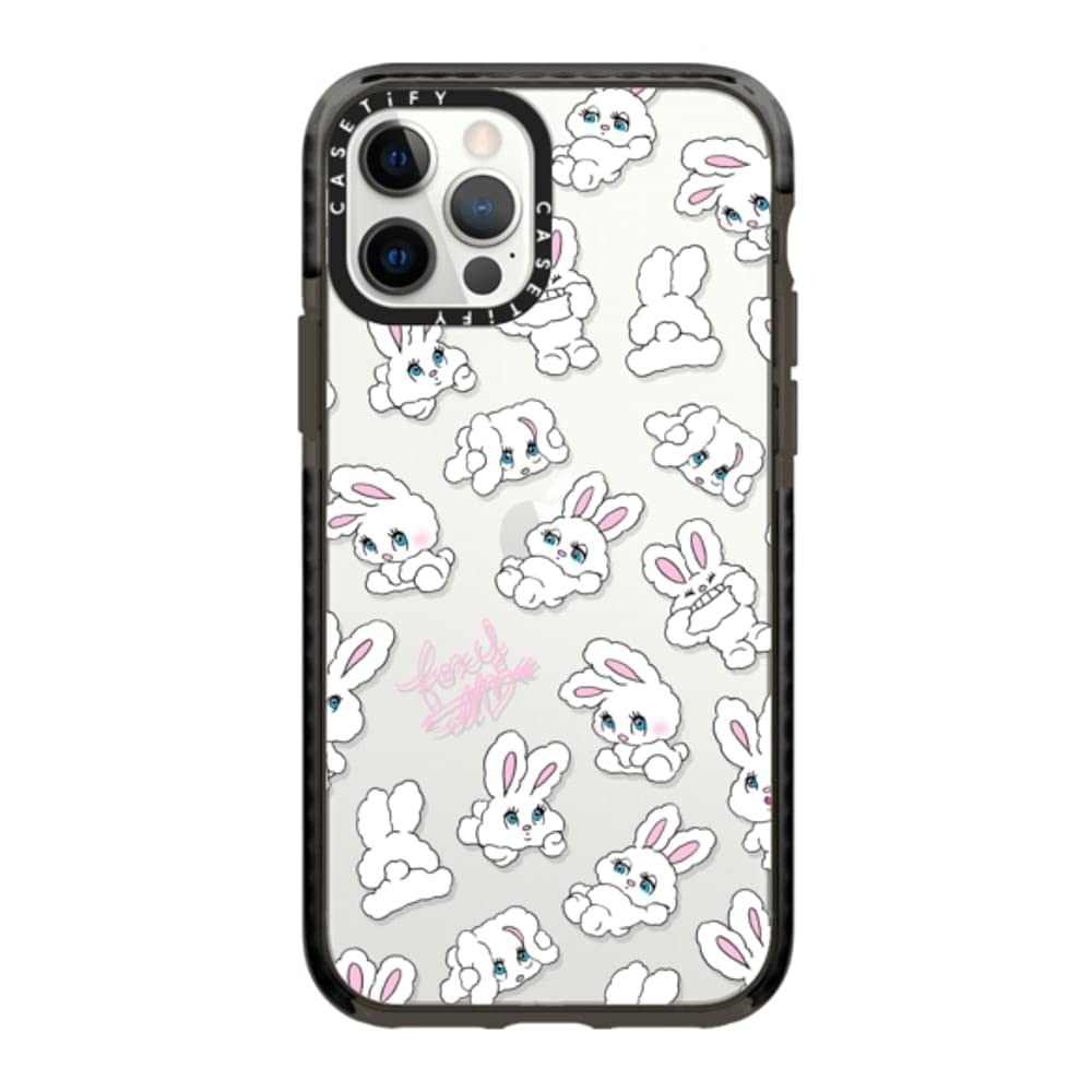 CASETiFY Impact Case for iPhone 12 Pro - Clear Black with Bunnies Design by Foxy Illustrations