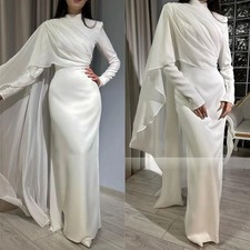 Chiffon Ivory Wedding Dress Column Long Sleeves Modest Formal Bridal Gowns