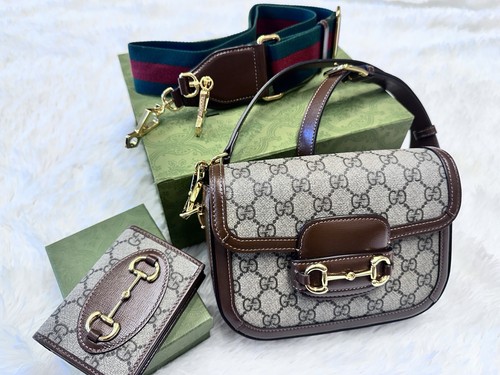 Gucci Horsebit 1955 GG Canvas Leather Crossbody Bag and Wallet