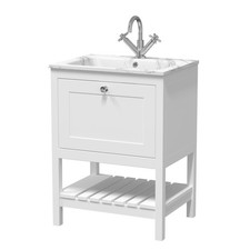 Coppenhall Contemporary 1 Drawer Floor Standing Vanity Unit with Stone Basin, Pu