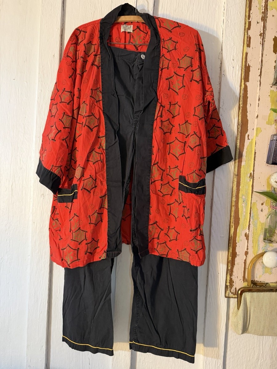 VTG Pleetway Sanforized 100% Cotton Kimo Jama Pajama Set Red/Black
