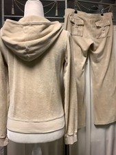 Juicy Couture Terry Zip Up Hoodie Low Rise Flare Cropped Pant 32 x 27 SP