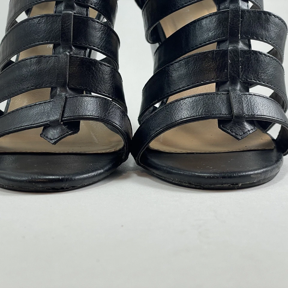 Wild Diva Elisha19 tacón alto para mujer 8 negro 4 pulgadas cuero sintético cuña gladiador Foto 4 de 4