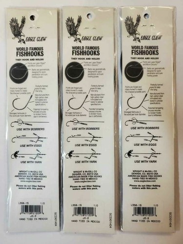 3 New Packs of 6 Size 1/0 Eagle Claw Salmon Steelhead Fishhook Rigs 30" Snells - Picture 5 of 5