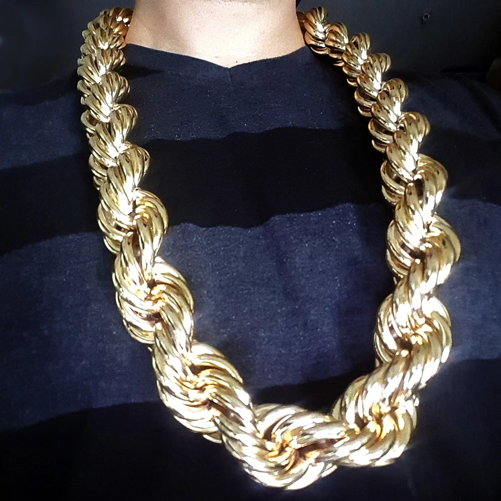 Bling Cartel Heavy 25mm Gold Plated Mens Hollow Thick Rope Dookie Chain 36  Hip Hop Necklace