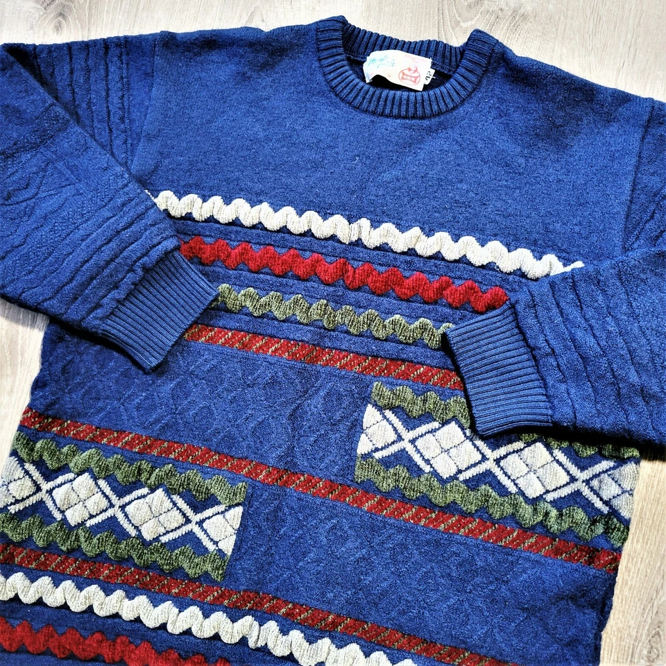 Suéter De Colección Años 60 70 Monte Carlo Lana Texturizada De Colección Tejido Geométrico Retro Esquí S Foto 3 de 4