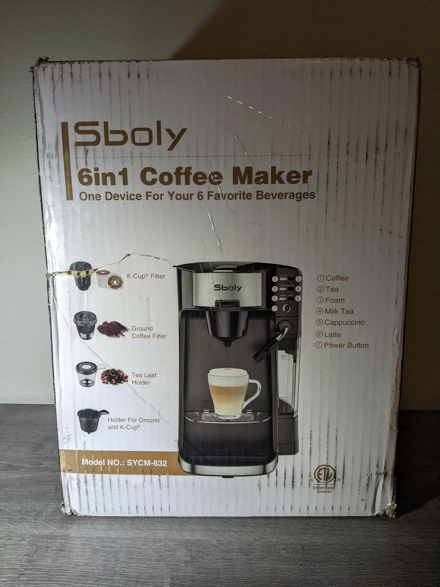 Sboly Single Serve Coffee Maker with Milk Frother , Cappuccino and Latte  Machine , Brew Size 6-14oz , Black