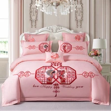 Quilt Bedding Sets Queen King Size for Traditional Chinese Wedding Embroidered