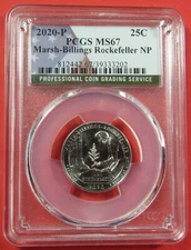 2020-P 25c Marsh Billings Rockefeller PCGS MS67. (525104).