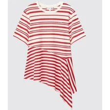 JW Anderson x Uniqlo Flare Hem Tee Womens XS Red White Stripes Short Sleeve 