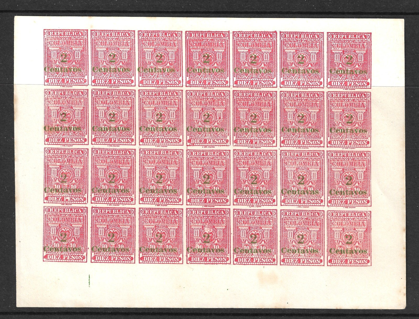 Colombia Santander Scott 70, 70a, 70b Sheet of 28 No Gum Including Errors