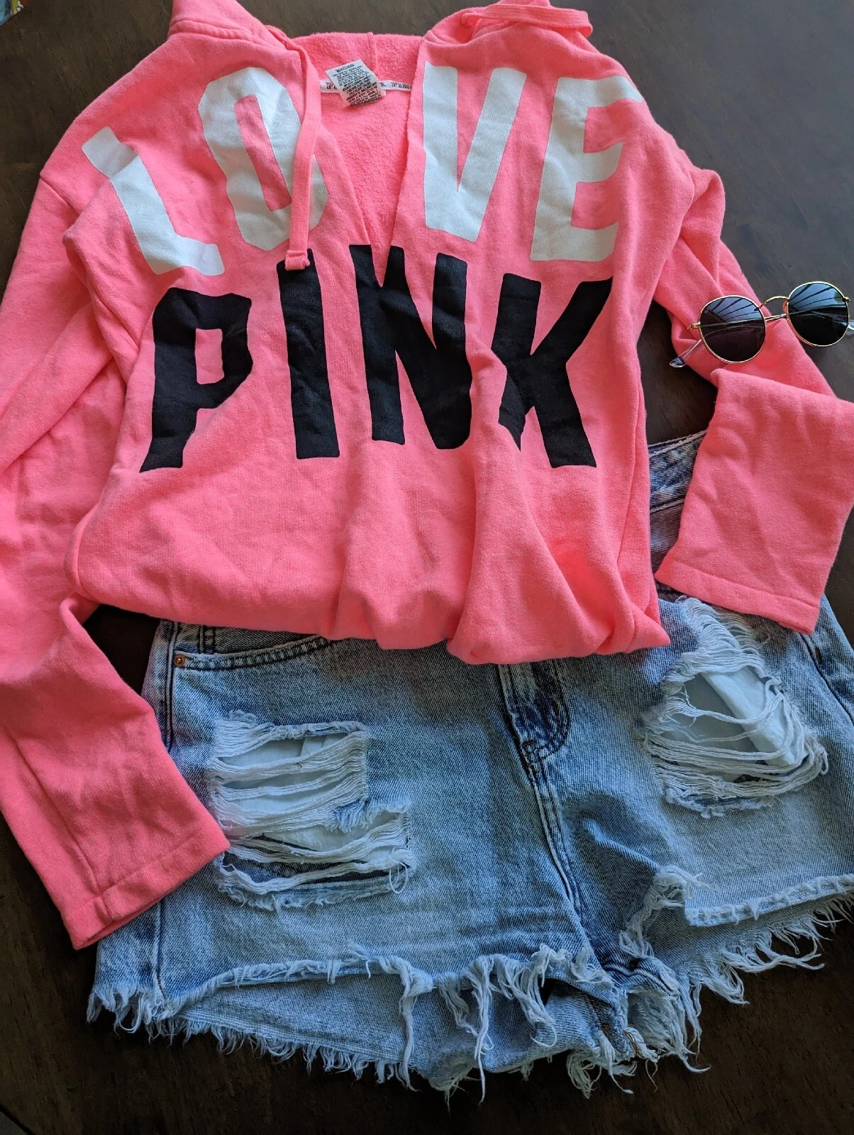Womens Love PINK Neon Hoodie Sz S