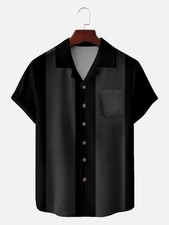 Mens Basic 50s Style Camp Collar Bowling Short Sleeve Shirt