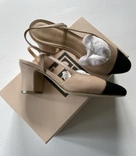 Ivanka Trump Women’s Beige/Black Leather Mid Heel Slingback Shoes Size 7 US