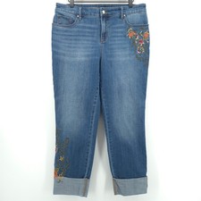 Chicos Womens Jeans So Slimming Girlfriend Ankle 1R US 8R Blue Embroidered