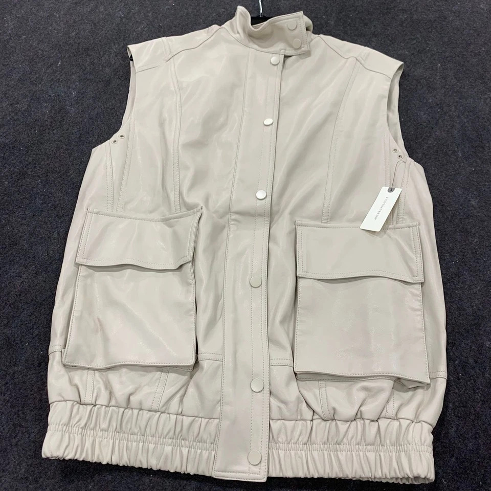 Colete Feminino BY ANTHROPOLOGIE Couro Sintético Oversized Tamanho XXS Cinza