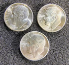 1953 P D S Uncirculated Roosevelt Dimes (3 Coins) - 90% Silver - BU Light Toning