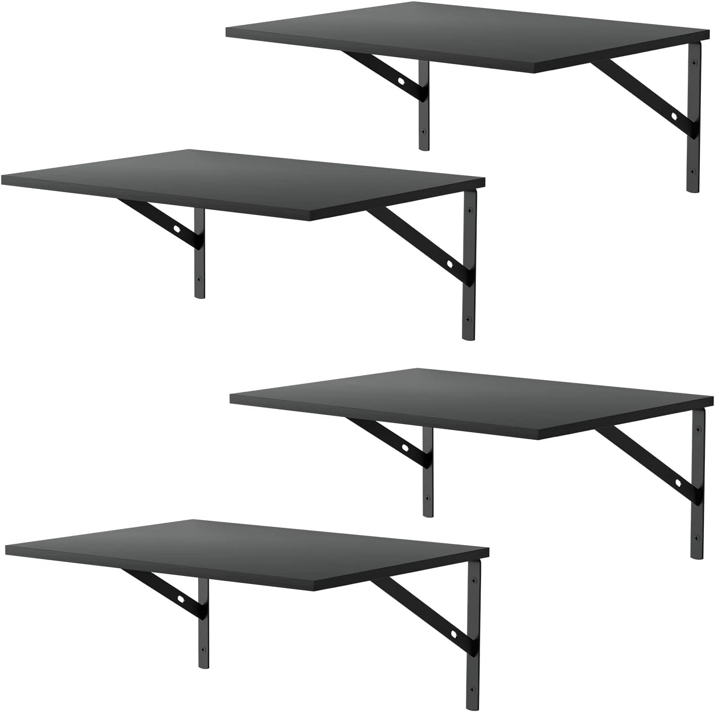 Deep Floating Wall Shelves - 4 Sets of 12 Inch Wide Black Wood Shelves for Bathr
