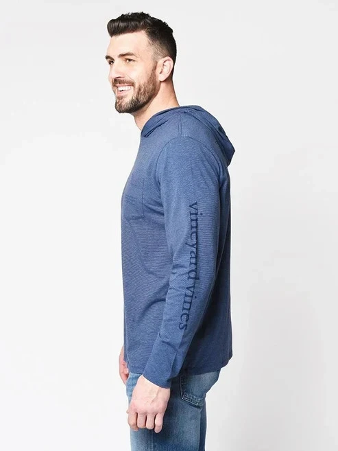 Vineyard Vines Edgartown Hoodie M Blue Heather Long Sleeve Tee Preppy