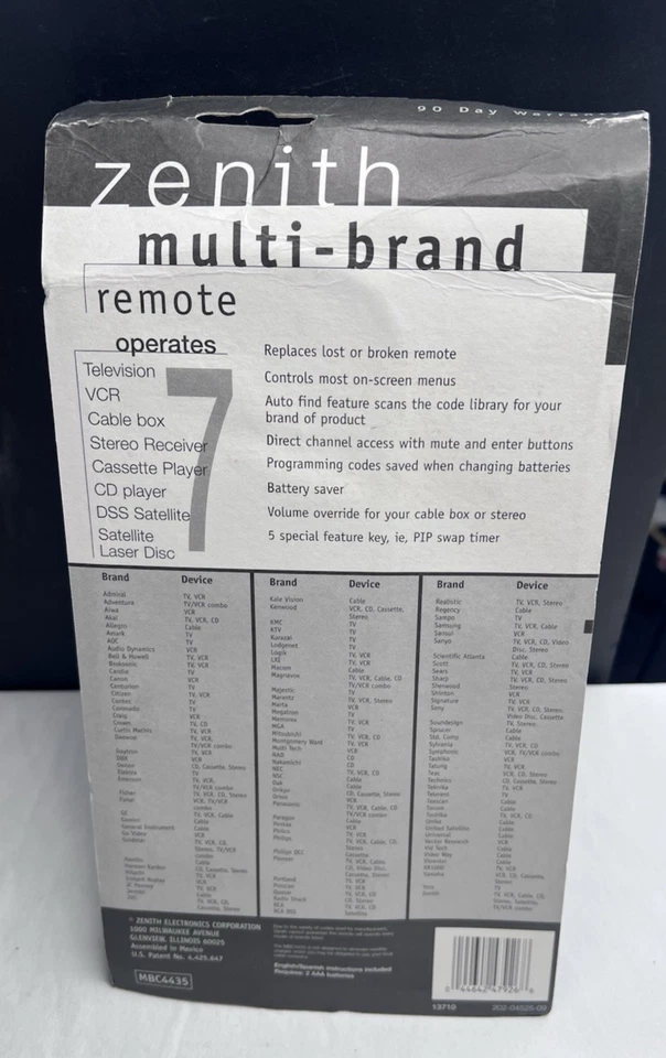 Zenith Multi-Brand Remote MBC4435 NEW FREE Shipping - Image 2 of 4
