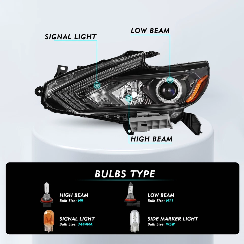 For 2016 2017 2018 Nissan Altima Halogen w/o LED DRL Black Headlights Lamps L+R - Image 2 of 4
