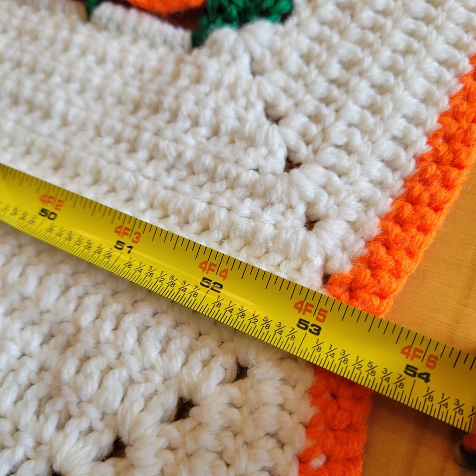 Manta Cuadrada Abuela Crochet Afgana Vintage Flores Naranja Hecha a Mano 53.5"x47" Foto 3 de 4