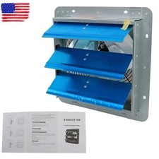 12" Shutter Exhaust Fan Wall Mounted Attic Fan High Speed Garage Aluminum