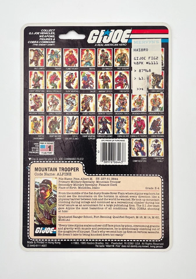 GI Joe ARAH 1985 ALPINE sin cortar bronceado reverso de tarjeta completo con funda de plástico Foto 2 de 3