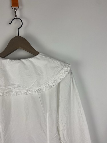 PVP $205 GANNI Camisa Blanca Algodón Gran Tamaño Cuello con Volantes Talla 38 - Imagen 17 de 19