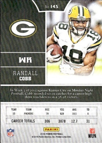 2016 Panini #145 Randall Cobb Green Bay Packers - Picture 2 of 2