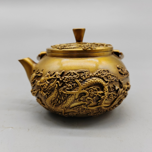 Chinese Antique and Fragrant Collection Exquisite Brass Dragon Phoenix Teapot - Afbeelding 1 van 8