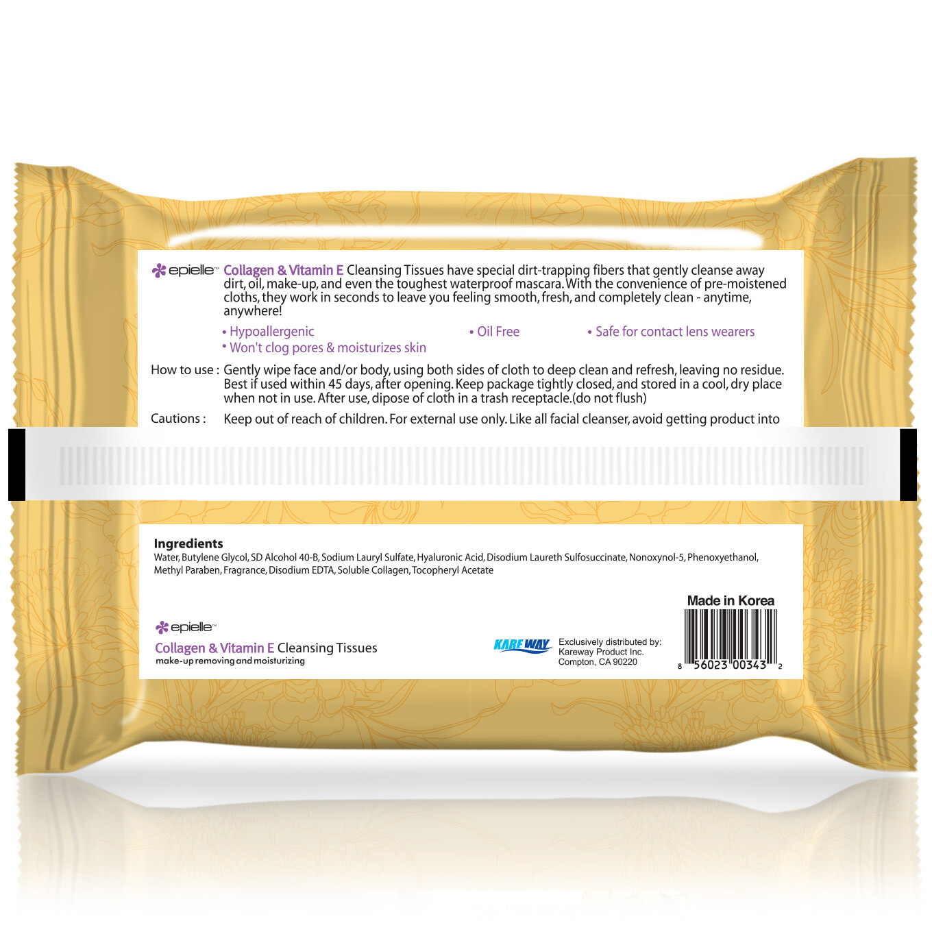 Epielle Collagen Vitamin E Makeup Remover Facial Cleansing Tissues 30