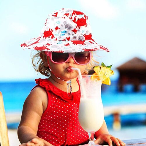 Wide Brim Beach Cap Bucket Hat with Adjustable Chin Strap Baby Sun Hat - Picture 5 of 44