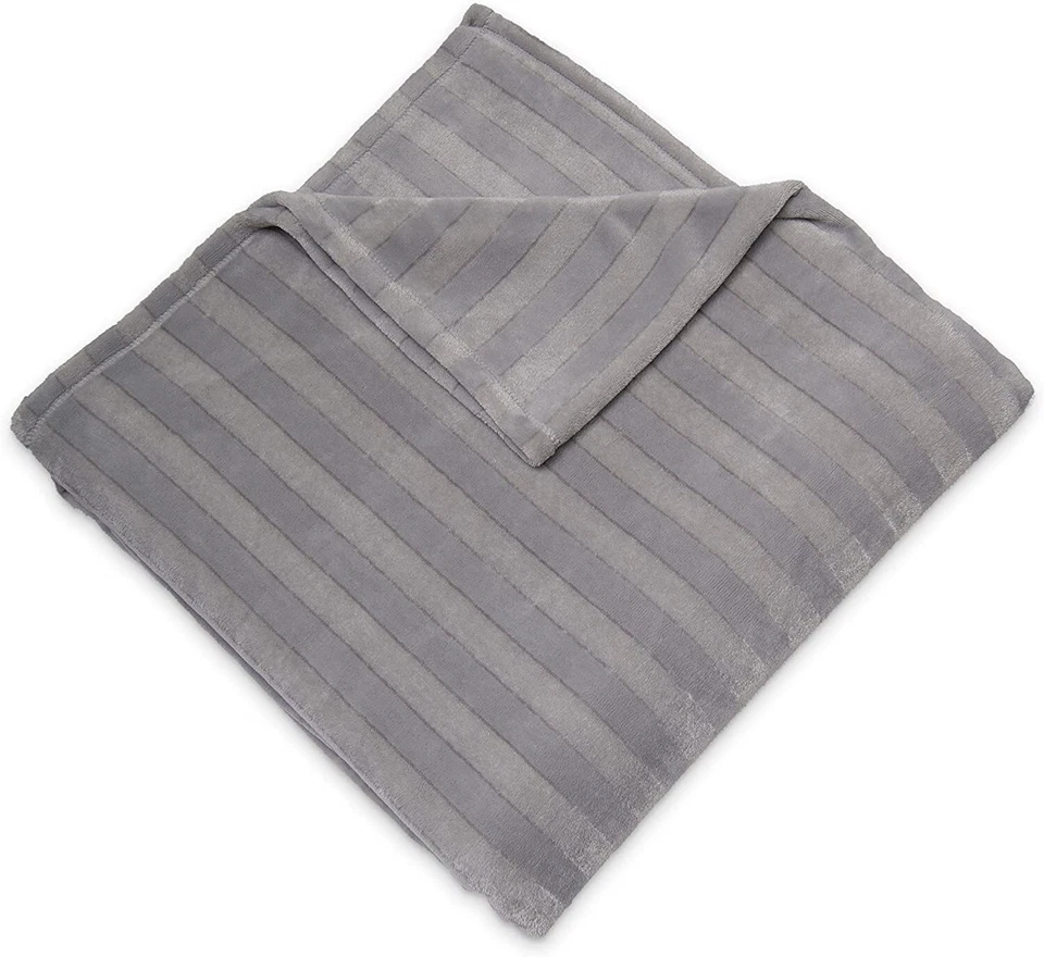 Serta Damask Stripe Plush Blanket Machine Washable  Full/Queen Grey - Image 2 of 2