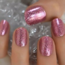Pink Glitter Press on Nails with glue short rose gold sparkle