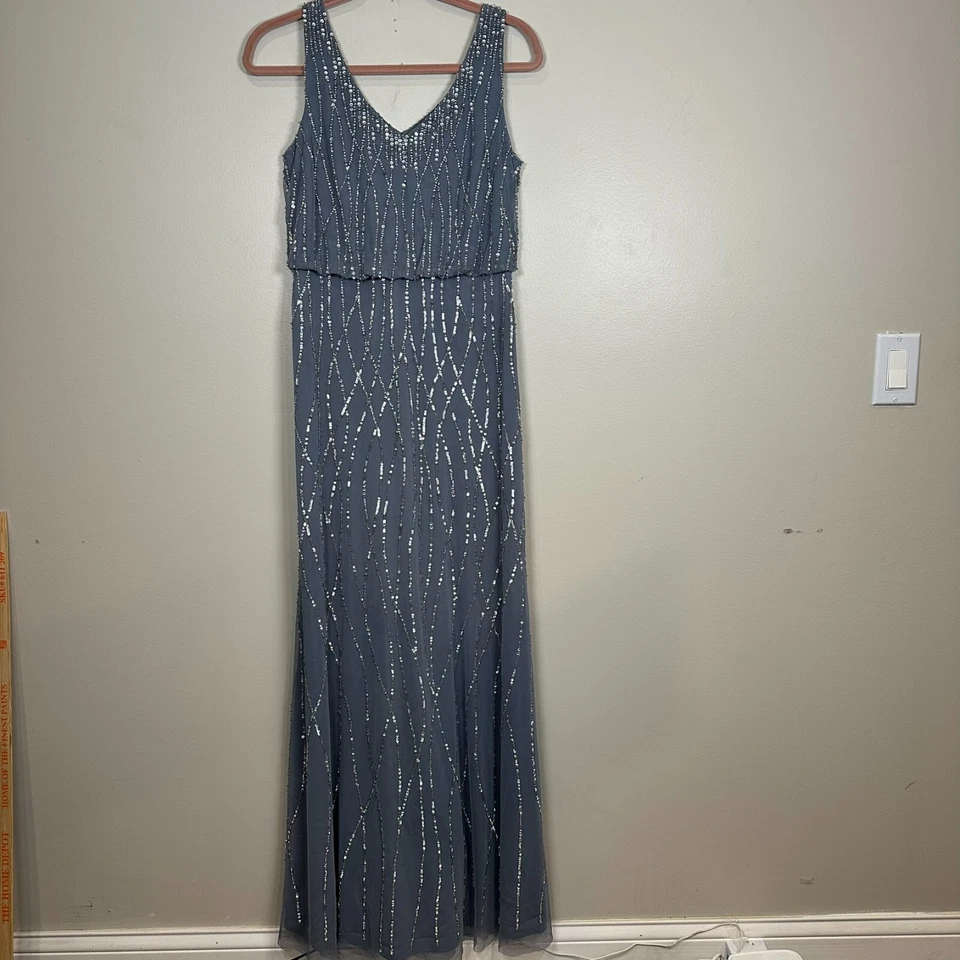 Adrianna Papell Brooklyn Slate Sequin Beaded Gown Size 6 Formal Wedding - Image 2 of 4