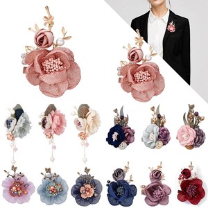 Women Pearl Crystal Flower Brooch Pin Hair Clip Lapel Broach