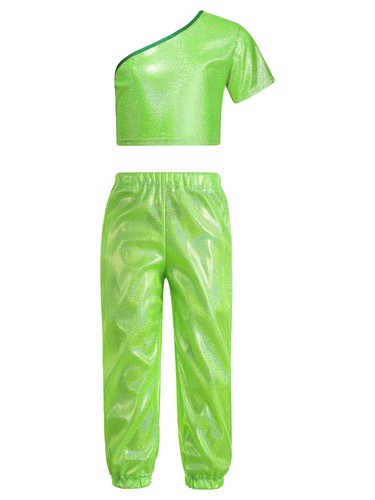 Girls Set Shiny Costume 2pcs Outfits Jazz Crop Top Elastic Waistband Dancewear - Picture 39 of 66