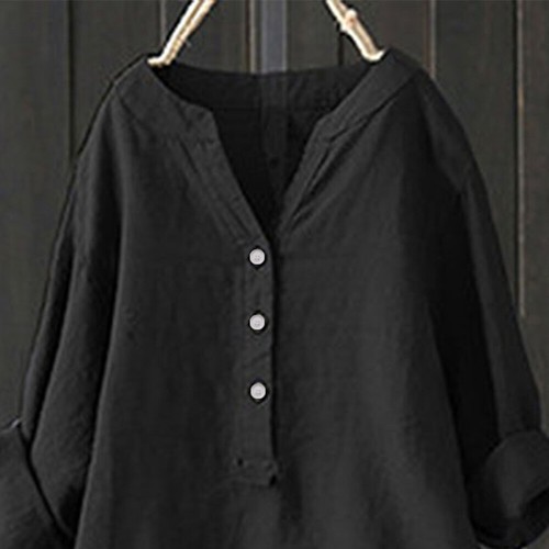 Plus Size Womens Summer Casual Loose Shirt Ladies Cotton Linen Tops Baggy Blouse - Picture 5 of 23