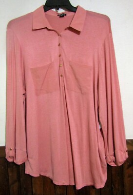 SIMPLY EMMA'' PLUS WOMAN 3X LIGHT PEACH  LS/3/4 SLEEVE DRESS/CASUAL BLOUSE NWT
