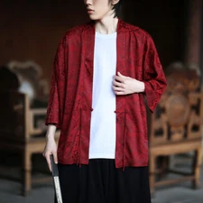Men Kimono Jacket Coat Cardigans Japanese Yukata Chinese Dragon Vintage Ice Silk