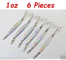 6 Pieces 1oz Diamond Jigs Holographic Laser Fishing Lures - w/Treble Hooks