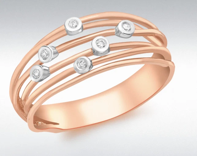 9ct Oro Rosa Diamante 0.05ct Alambre Anillo de Banda
