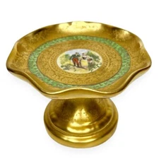 Osborne China Gold Footed Dish Compote Dish Scalloped Rim and Flared Base