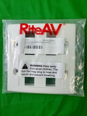 RiteAV Double Gang 8 Port Keystone Wall Plate, White
