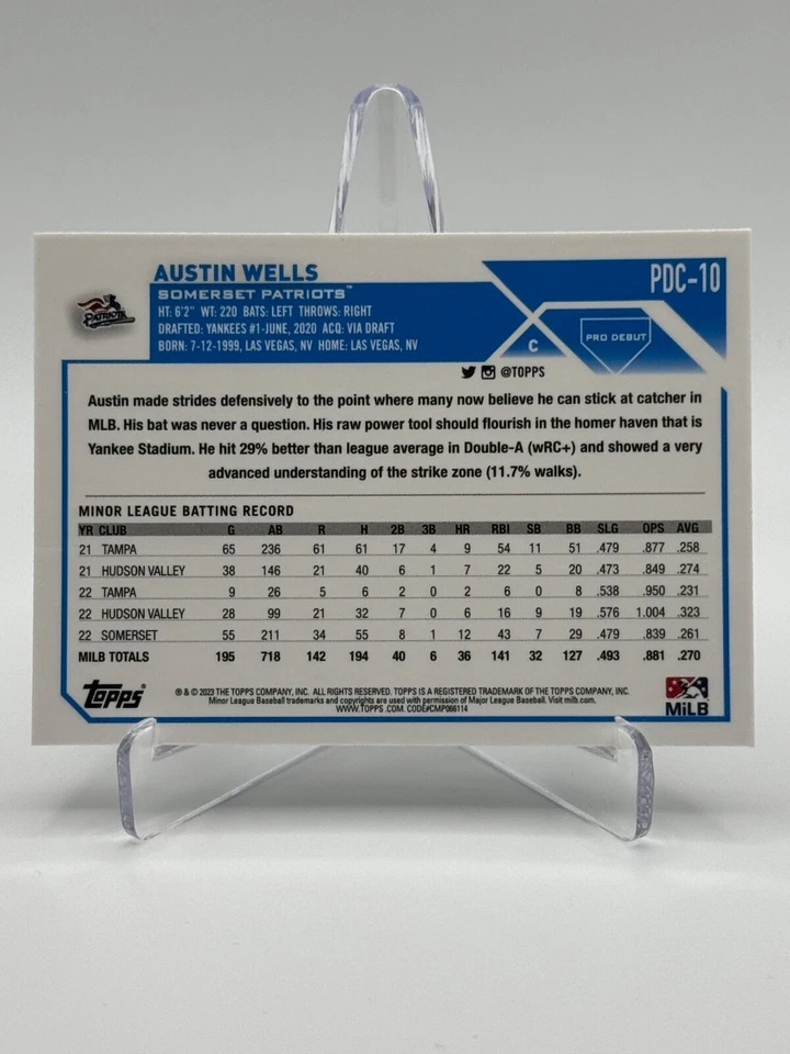 2023 Topps Pro Debut Chrome #PDC-10 AUSTIN WELLS - Image 2 of 2