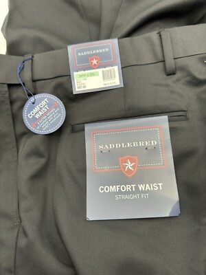 Saddlebred 34 30 Comfort Fit Straight Pleated Dress Pants Black Mens New Work