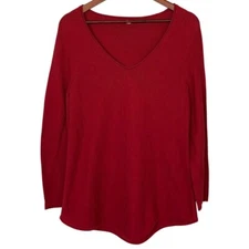 Eileen Fisher VNeck Sweater Size M Womens Red Quiet Luxury Comfort Pullover Knit