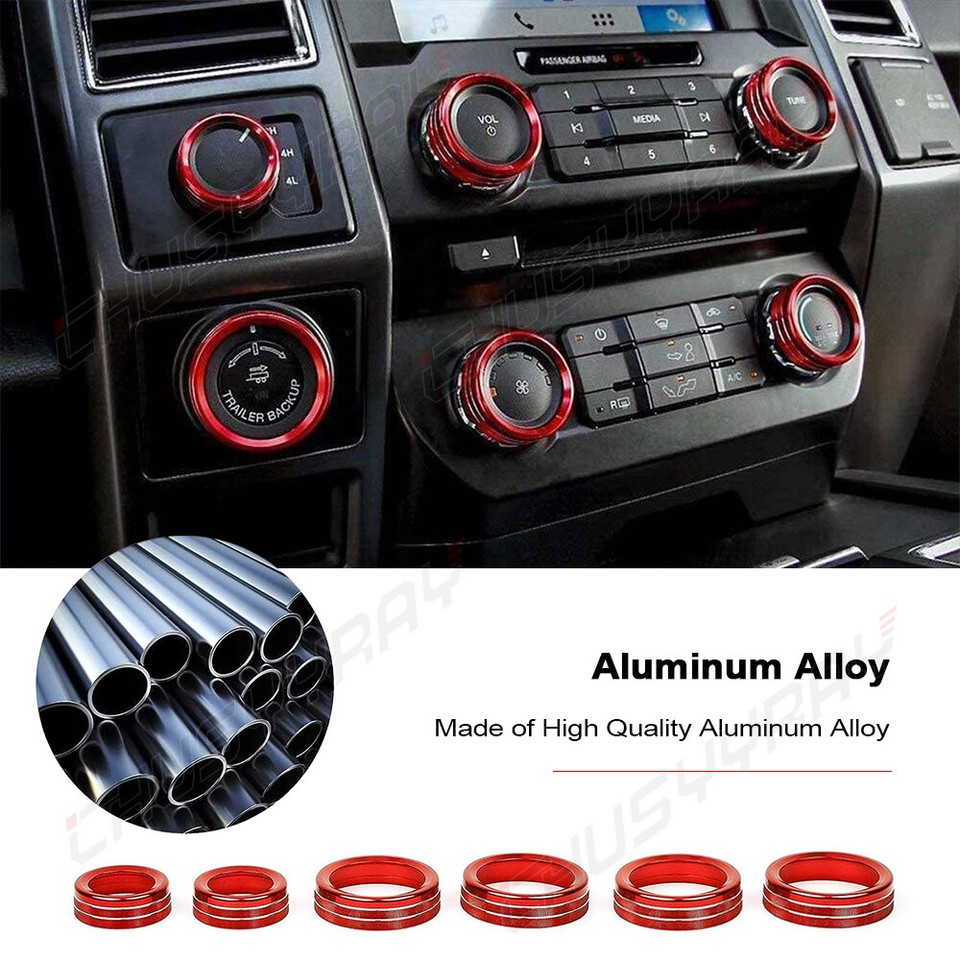 Red Air Conditioner Audio Switch Knob Ring Cover Trim Fit Ford F 150
