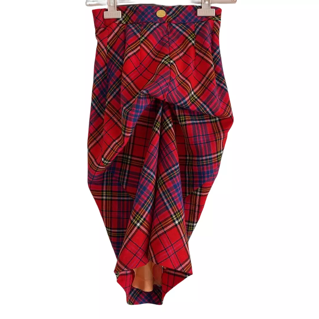 Vivienne Westwood Red Mac Plaid MacAndreas Gold Tag Bustle Skirt 